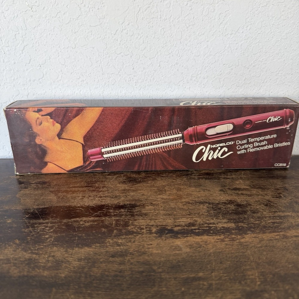 Vintage 1982 Norelco Chic‎ Heated Curling Brush Model CCB18 Dual Temperature